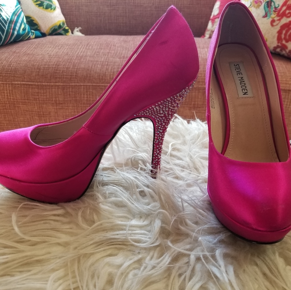 Satin Stilettos with Rhinestone Heel
